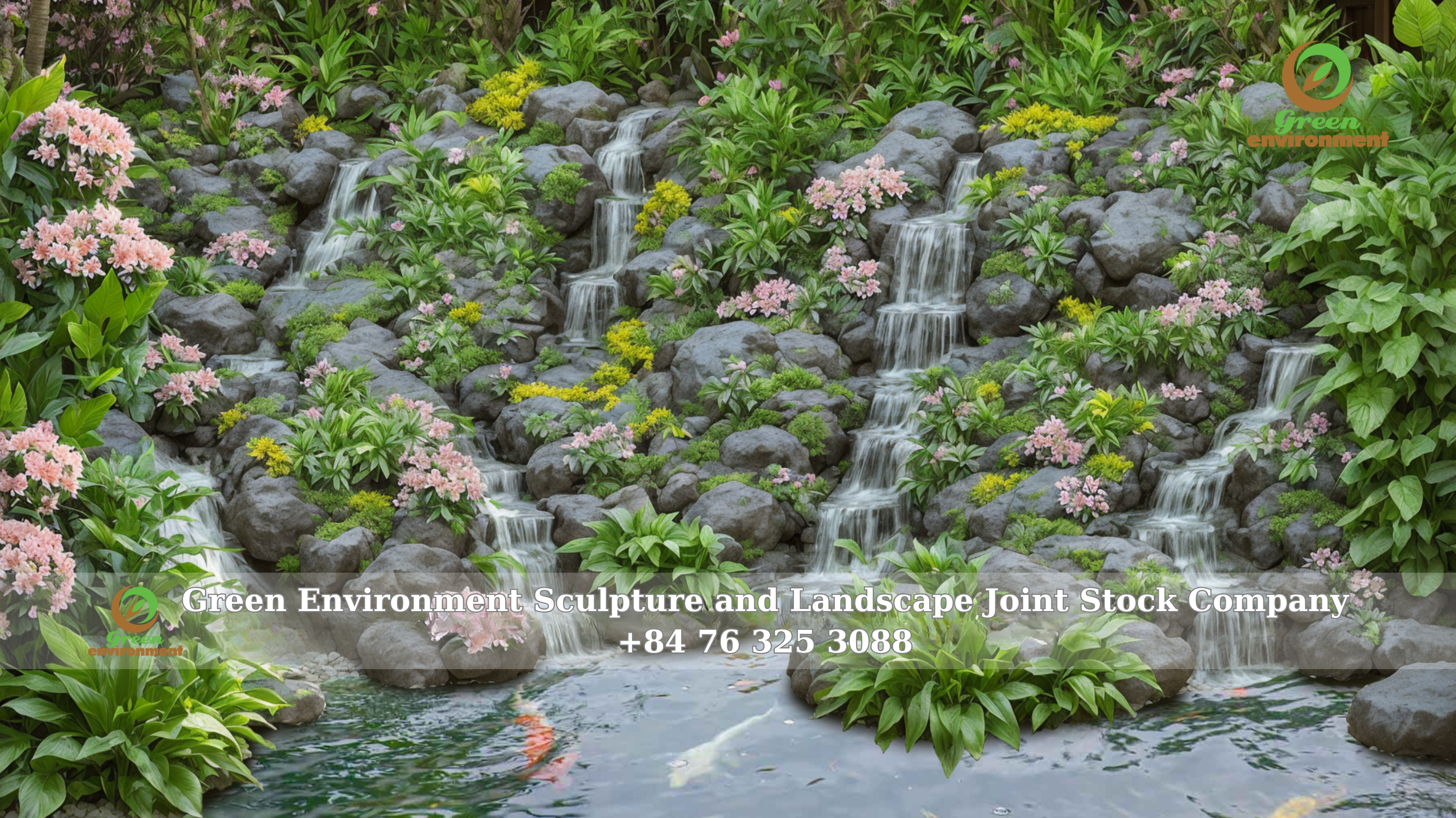 ARTIFICIAL WATERFALLS COMBINED WITH KOI FISH POND