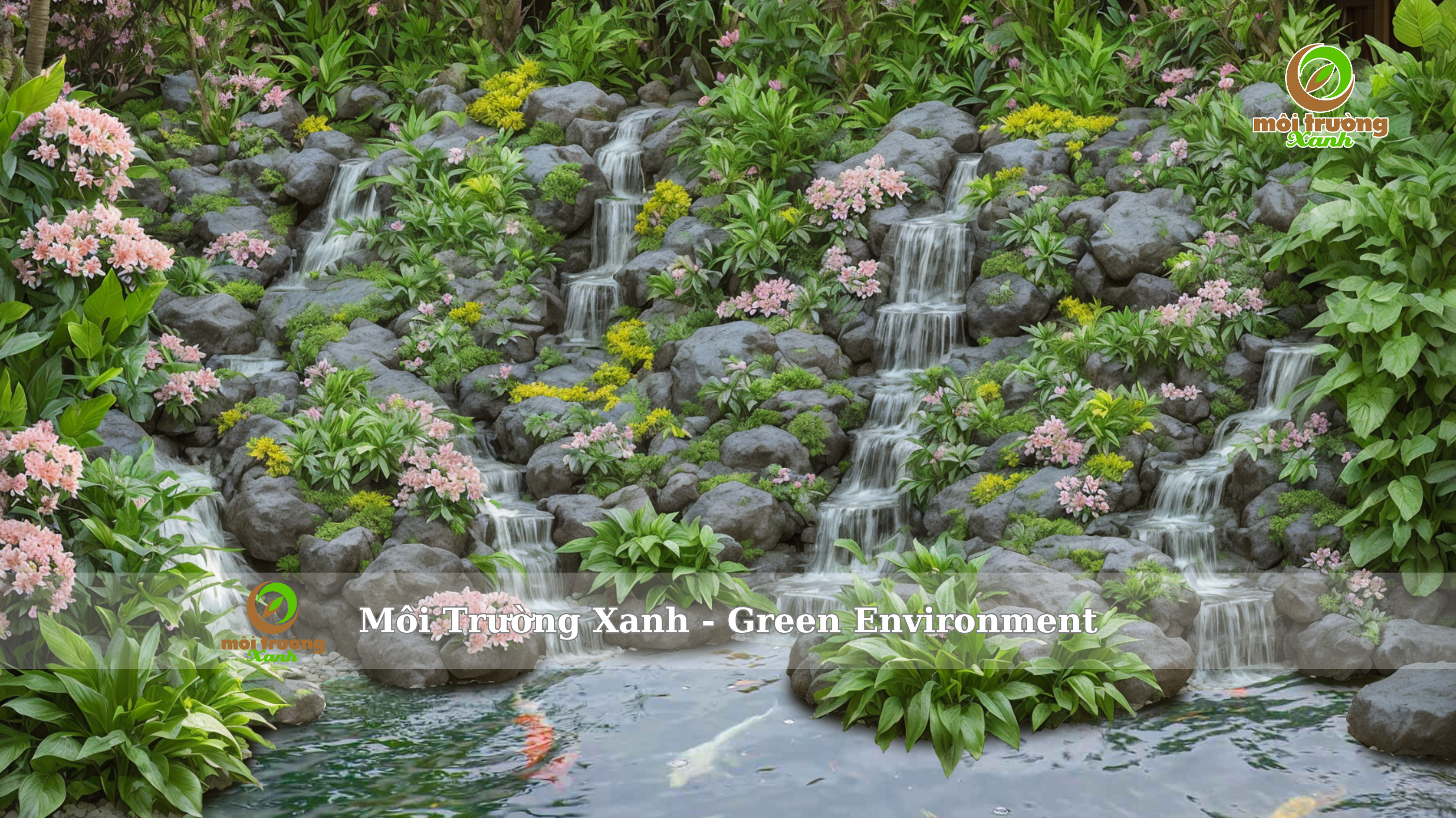 THÁC NƯỚC NHÂN TẠO KẾT HỢP HỒ CÁ KOI - môi trường xanh