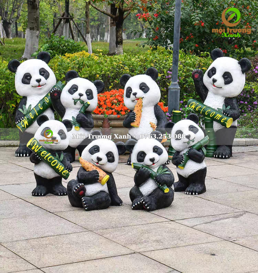 tượng gấu trúc bằng xi măng - liên hê 0763 253 088