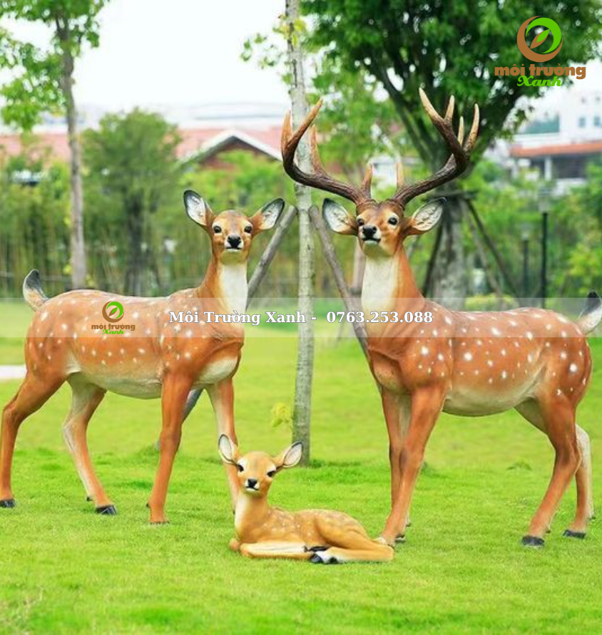 BỘ TƯỢNG GIA ĐÌNH HƯƠU - MÔI TRƯỜNG XANH