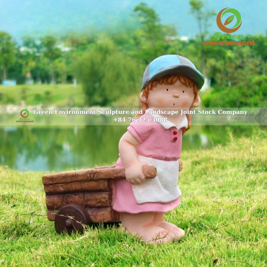 BABY PUSHING CART STATUE