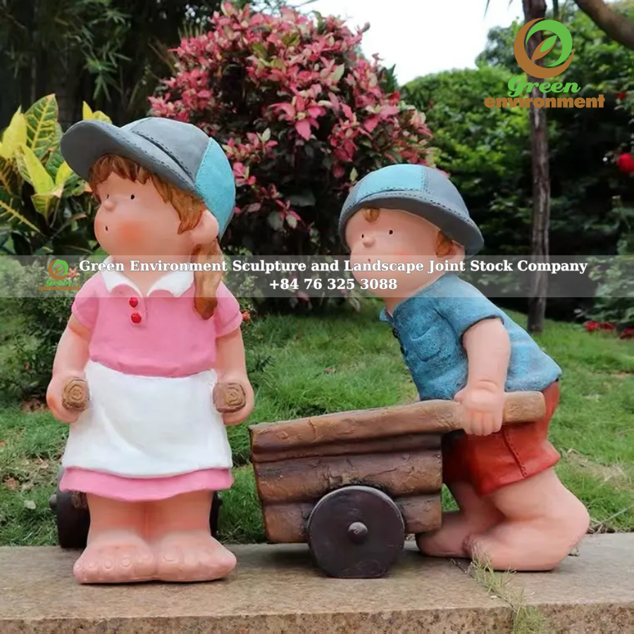 BABY PUSHING CART STATUE