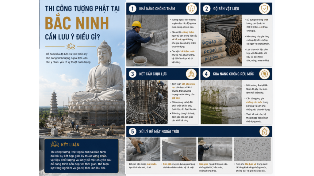Thi công tượng Phật tại Bắc Ninh – Thiết kế và thi công tượng tâm linh chuyên nghiệp 6 tượng Phật ngoài trời Bắc Ninh